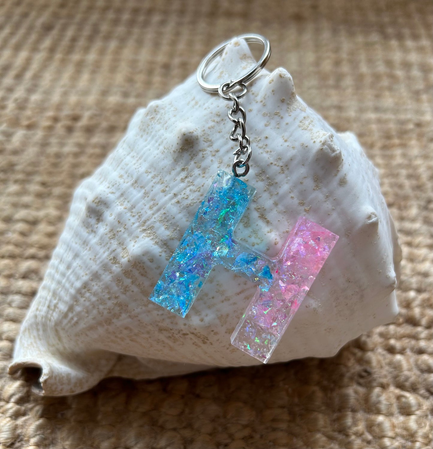 Glitter Flake Initial Keyring - Blue and Pink