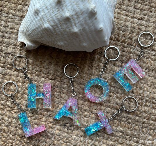 Glitter Flake Initial Keyring - Blue and Pink